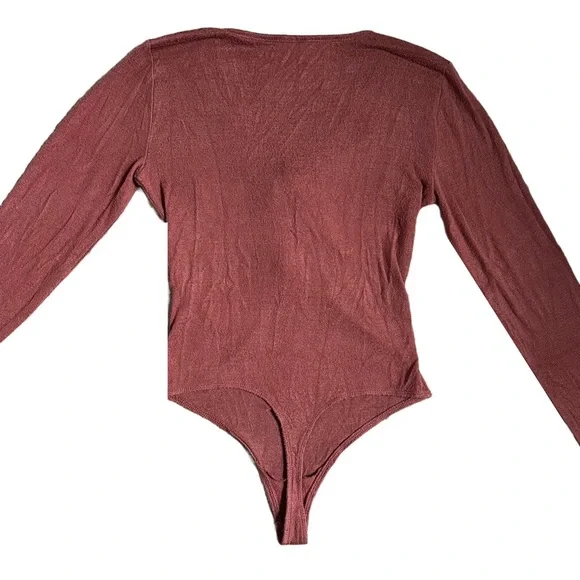 ABERCROMBIE & FITCH BURNT ORANGE SOFT LONG SLEEVE V NECK TIE FRONT BODYSUIT - Picture 6 of 10